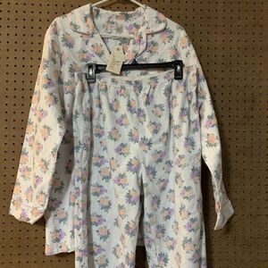 Vtg PJ Pajama Set Button Down Top Pants Floral Pastel Chance Encounters 1x 90s